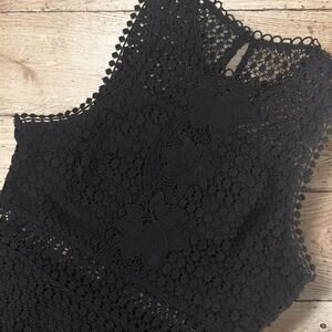 FRANCESCAS Womens Black Crochet Lace Sleeveless Fit‎ and Flare Dress Size M